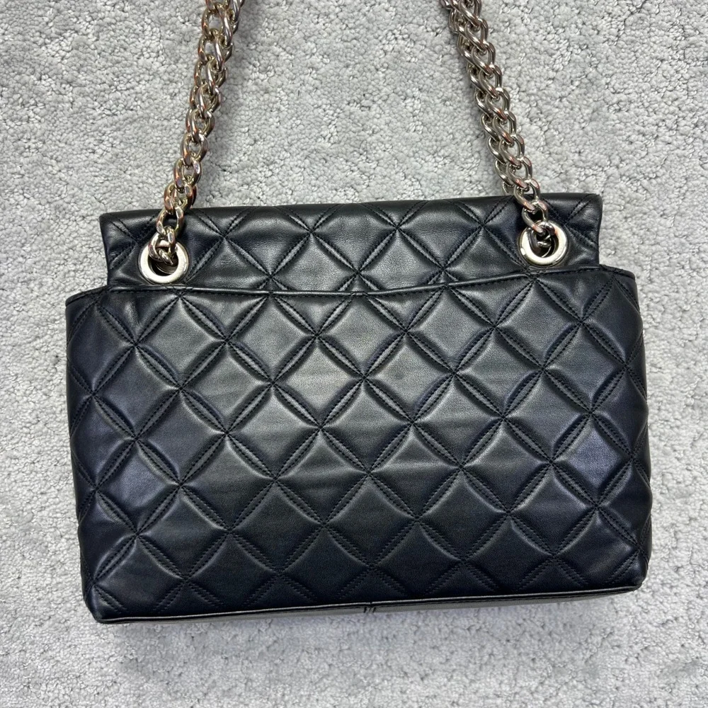 Kate Spade Black Quilted Leather Shoulder Crossbody Bag Chain Strap Turnlock